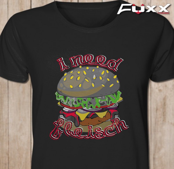 Disko Shirt " I NEED FLEISCH " Burger BIO schwarz