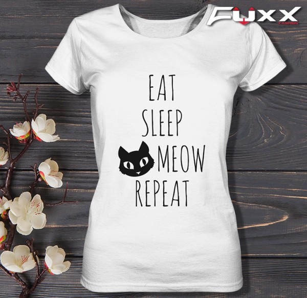 Katzen Shirt " EAT SLEEP MEOW REPEAT " weiß