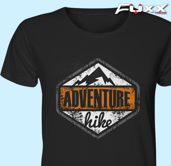 Wandern Shirt " ADVENTURE HIKE " Vintage Schwarz Orange