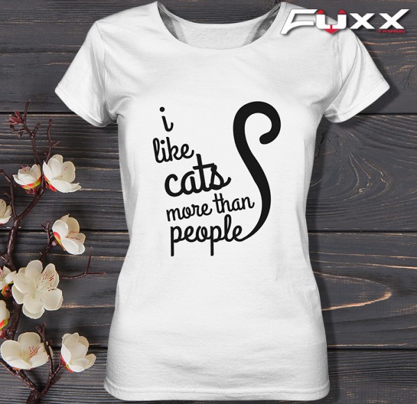 Ladies Katzen " i like cats more than people " weiß